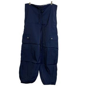 Vintage Kikwear Cargo Pants Baggy Rave Nylon Cyber Wide Y2K Drawcord Blue 34x27
